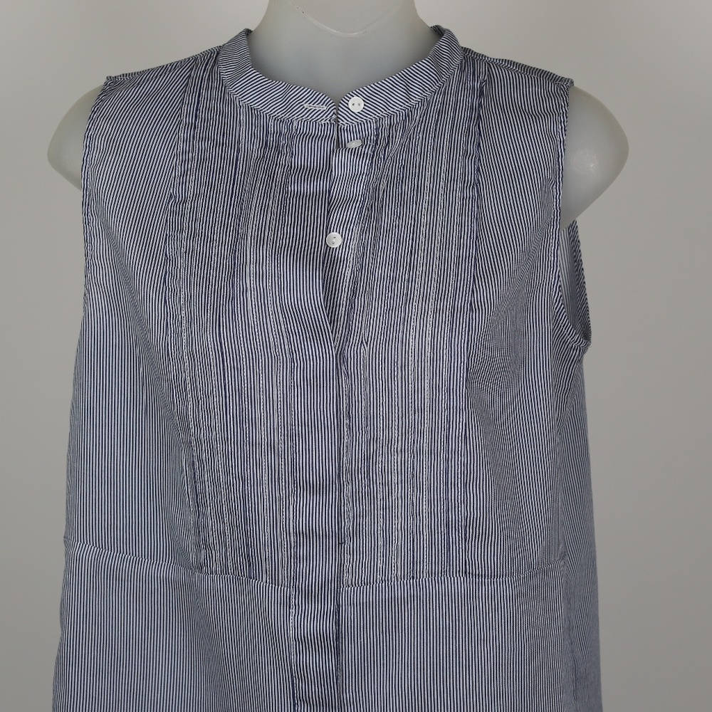 Blue White Striped Sleeveless Shirt
